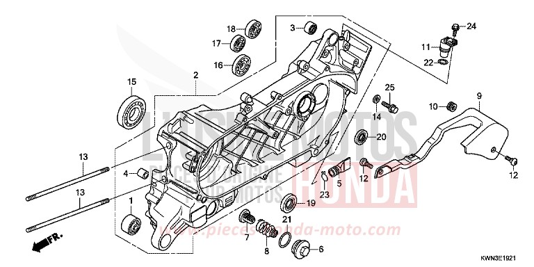 LEFT CRANKCASE (WW125EX2C/EX2D/EX2E/D) for PCX 125 PEARL SIENA RED (R320) from 2013